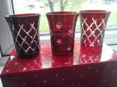Buy Deep Ruby Glass Cut To Clear Tealight Holders X 3 Crabtree & Evelyn • 25£
