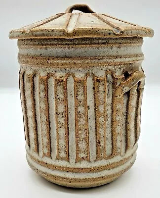 Buy Signed Studio Pottery Glazed Mini Trash Can Bin Storage Lidded Pot  • 19.99£