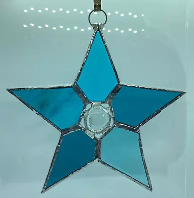 Buy F021 Stained Glass Suncatcher Hanging Christmas Star 14cm Blue Teals • 12£