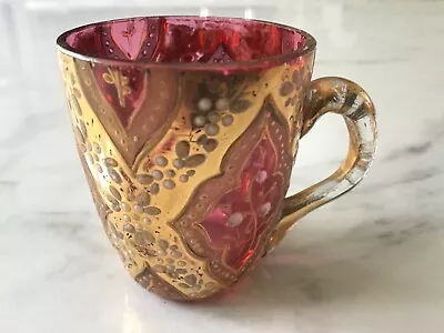 Buy Very Small Victorian Cranberry Glass Cup With Gilding And Enamel Decoration • 12£