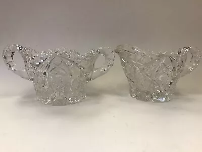 Buy Antique Crystal Set SUGAR BOWL & CREAMER Sawtooth Scallop Rim Edge HEAVY VINTAGE • 11.14£
