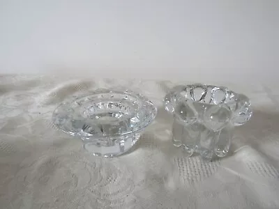 Buy Vintage Retro Pair Of Mismatched Glass Flower Candlestick Candle Holders • 11.99£