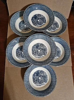 Buy Royal China Currier & Ives Blue/White Berry Bowls Lot Of 7 Excellent! • 18.64£
