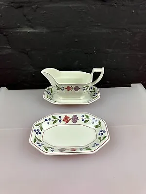 Buy Adams Old Colonial Gravy Boat / Sauce Jug + 2 Stands Drip Plates 2 Available • 15.99£