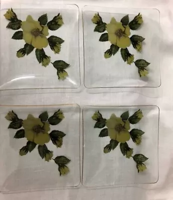 Buy Chance Brothers Yellow Wild Rose Glass Side Plates X4 -vintage 1960's • 9.99£