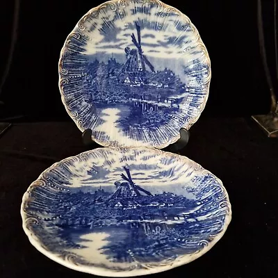 Buy Pair Of Antique Blue Transferware Plates  Windmill  • 30£
