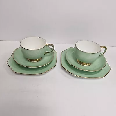 Buy Vintage Paragon Teacup, Saucer Cake Plate Trio X 2 Mint Green Gold Royal Warrant • 16£