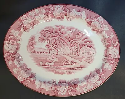 Buy Vintage Wood & Sons Pink English Scenery 12” Oval Platter • 23.62£