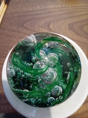 Buy Langham Glass Paperweight Green Base & Bubble Design • 10£