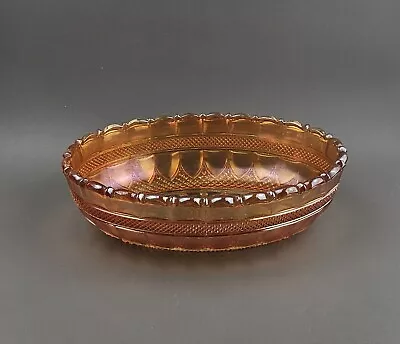 Buy Vintage Marigold Carnival Glass Oval Fluted Bowl • 21.99£