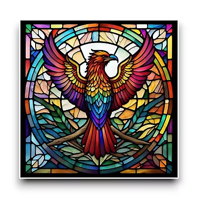 Buy LARGE Phoenix Bird Square Stained Glass Window Vibrant Vinyl Sticker Decal • 4.30£