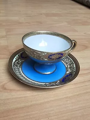 Buy Early 20th Century Japanese Noritake Cup And Saucer Blue & Gold (Chip On Saucer) • 18£