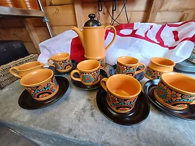 Buy Sadler Retro 1970's Coffee Set Orange Turqouise 6 Cups Saucers Milk Sugar & Pot • 70£