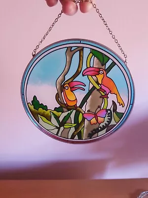 Buy Beautiful Stained Glass Suncatcher Featuring A Pair Of Tropical Birds • 15£