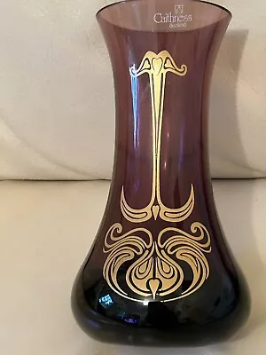 Buy Vintage Caithness Glass Art Nouveau Purple 22ct Gold Motif  Vase Colin Terris • 12.99£