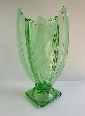 Buy 1930s Huta Hortensja Poland Deco Stripes Green Uranium Glass Vase  • 48£