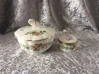 Buy Aynsley China Trinket Dish With Lid And Pill Box - Wild Tudor Pattern • 12.95£