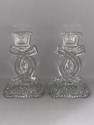 Buy Pair Vintage Clear Glass Rosice Czech Glass Candle Holders Dressing Table Candle • 8.99£