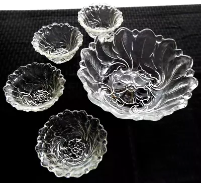 Buy Indiana Glass Clear Wild Rose 5 Piece Berry Bowl Set • 31.68£
