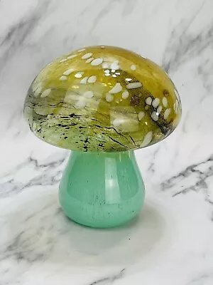 Buy Large Blown Art Glass Mushroom Toadstool Green Gold Amber Copper Glittery 7.5  • 41.93£