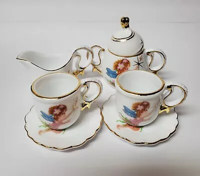 Buy Antique Vintage Miniature Tea Set 6 Piece Fairy Painting Gold Rim White Angel  • 32.62£