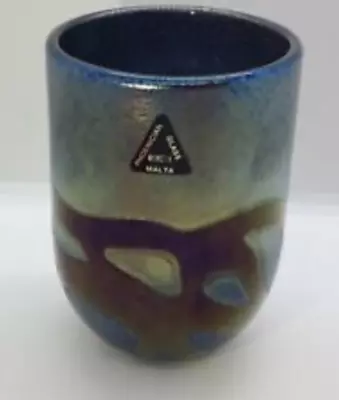 Buy VINTAGE MALTESE MODERNIST PHONECIAN IRIDESCENT GLASS VASE 12.3cm • 10.95£