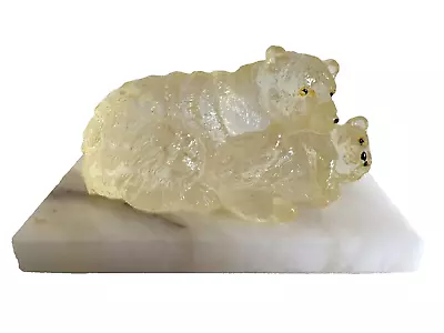 Buy Bear & Cub Figurine Clear  Marbled Resin Animal Ornament Textured Finish VINTAGE • 8£
