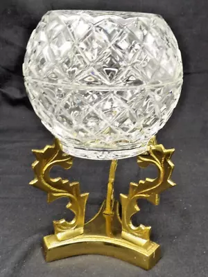Buy Cut Diamond Patten Glass Votive/Tealight Candle Holder On Decorative Brass Stand • 8.85£