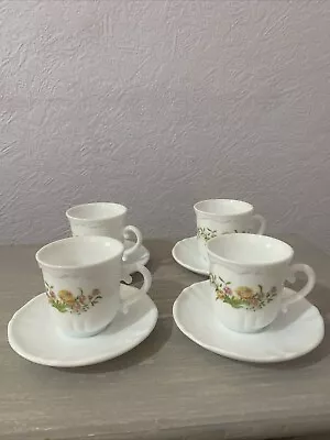 Buy Vintage Retro Arcopal Spain Borosilicate Floral White Milk Glass Coffee Set • 15.99£