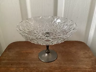 Buy Vintage Cut Glass Diamond & Flower Patterned Metal Foot Pedestal Cake Stand • 4.99£