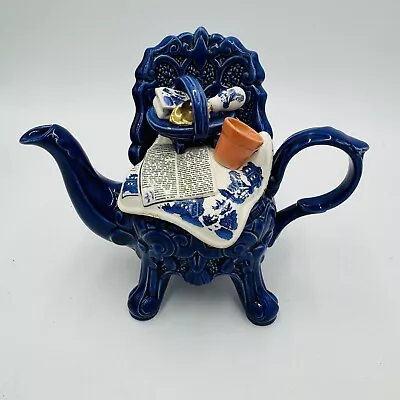 Buy Paul Cardew Tea Pot Blue Garden Real Old Willow Chair 1998 Porcelain Vintage • 110.90£