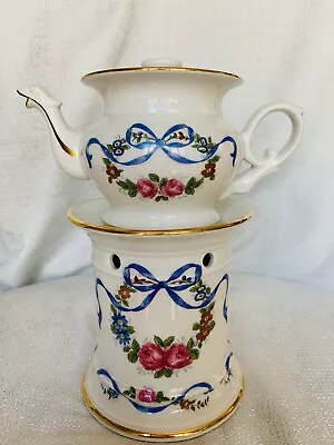 Buy Franch Porcelain Teapot Blue Bows Ribbons Made In France • 363.45£
