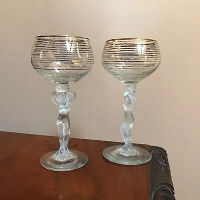 Buy Pair Vintage Old Drinking Glasses Nude Lady Girl 1950s Gold Decorated  Kitsch • 16£