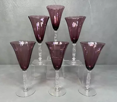 Buy Vintage Set Of 6 Amethyst Purple Fluted Wine Water Goblets Glasses 8 1/4  • 69.85£