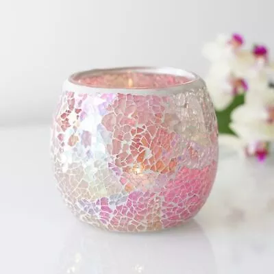 Buy Large Mosaic Tea Light Holder Crackle Glass Candle Holder Crazed Effect Gift NEW • 9.90£