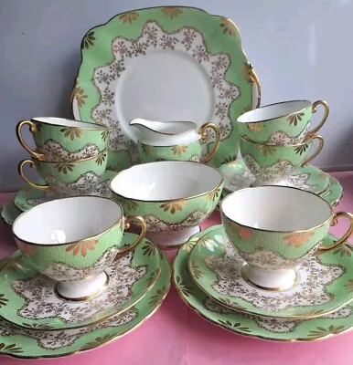 Buy Gorgeous Royal Standard Bone China Teaset For 6 - 21 Pieces - Apple Green & Gold • 58£