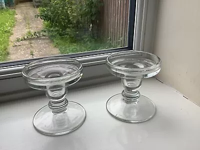 Buy Vintage Pair Of Clear Glass Pillar Candlestick Holders • 4.99£