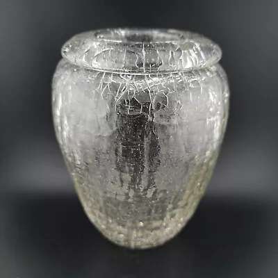 Buy Crackled Ice Glass Vase Hand Blown Signed 7  Tall Clear Crackle Tealight • 30.73£