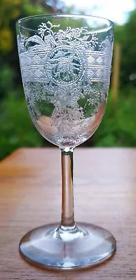 Buy Antique Vintage Fine Etched  Drinking Glass Polished Pontil Grapevine  • 16£