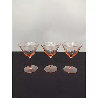 Buy 3 Pink Champagne Glasses Etched Optical Glass VTG 20 -30s • 32.37£