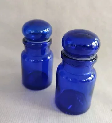 Buy 2 X Vintage 60/70 Belgium Made Blue Glass Bubble Top Apothecary Jars 3.75 Tall • 10£