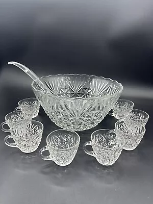 Buy VTG Anchor Hocking Punch Bowl 10 Piece Clear Glass Arlington Pattern 8 Cups • 41.94£