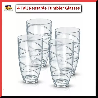 Buy 4 Tall Reusable Tumbler Glasses Plastic Clear Swirl Summer Party BBQ Picnic 700m • 10.99£