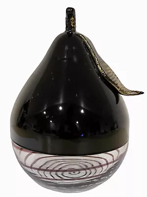 Buy Vintage Black Amethyst Art Glass Pear Shape Covered Candy Nuts Trinket Dish Bowl • 19.80£