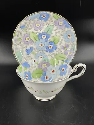 Buy Tuscan Fine English Bone China Blue Purple Floral Coffee Cup & Saucer • 19.20£