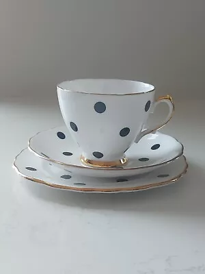 Buy Royal Vale Trio Teacup Saucer Plate Black Polka Dot Spot Vintage • 25£
