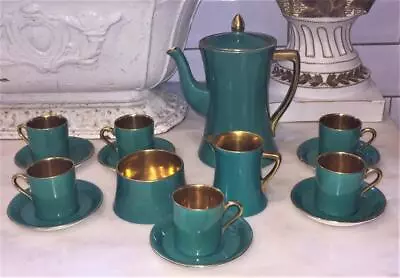 Buy Exquisite Carlton Ware Complete Green Porcelain Coffee Set With Gilt Interior • 114.99£