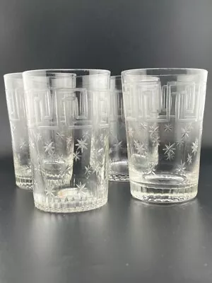 Buy Vintage Crystal Tumblers X 4 Greek Key & Star Pattern • 39.99£