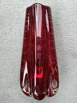 Buy Whitefriars Catalogue Number 9772 Lobed And Bubbled Vase In Ruby Red. VGC • 17.99£