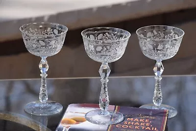 Buy 4 Vintage Etched Crystal Cocktail Glasses ~ Champagne Glasses, Rock Sharpe, 1939 • 223.66£